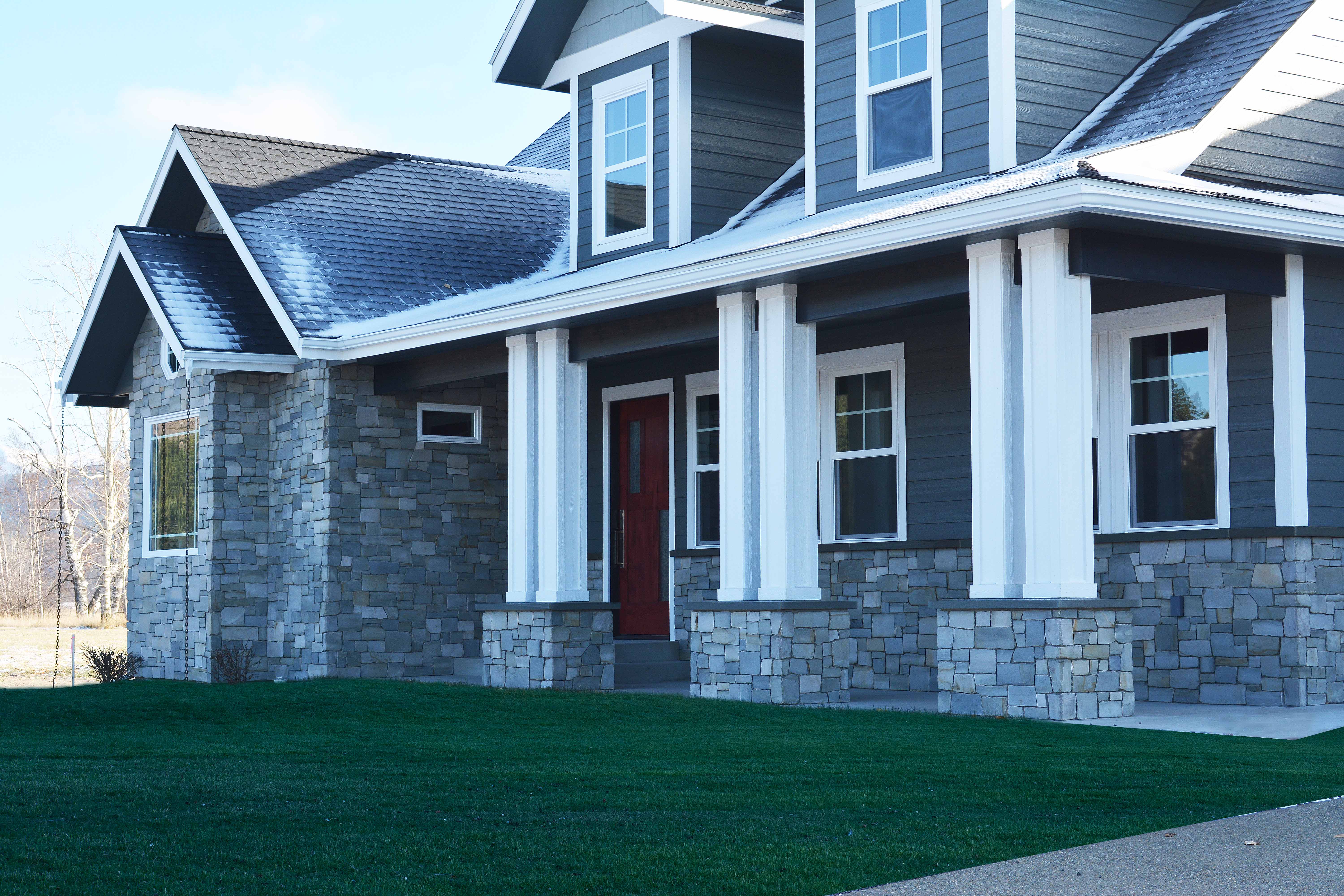 Stone Posts On Craftsman Home 